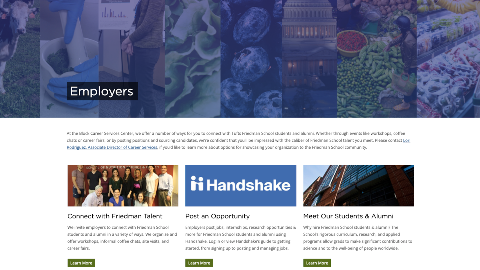 a screenshot of the new career services center website