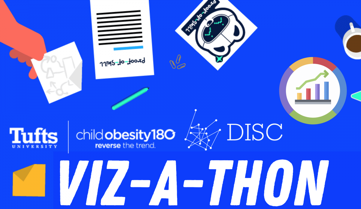 poster in bright blue advertising the viz-a-thon